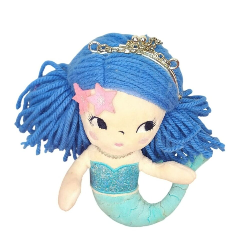 Blue Yarn Hair Mermaid Plush Coin Purse With Glittery‎ Tail